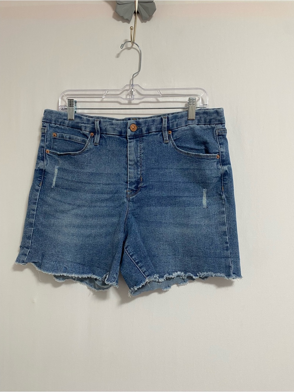 Nicole Miller Blue Frayed Hem Jean Shorts
